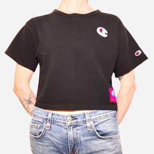 Champion Heritage Reverse Weave Crop Tee Size Small Black